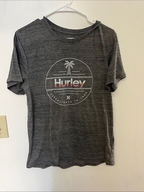 Hurley Charcoal Gray Short Sleeve Logo Tee with Multicolor Stripe